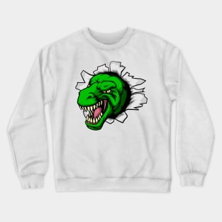 Cartoon Green Dinosaur Ripping Through Crewneck Sweatshirt